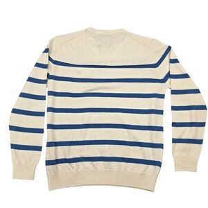 Peter Polo Sweater Mens‎ XL Beige Blue Striped Cotton Crewneck Knit Pullover New